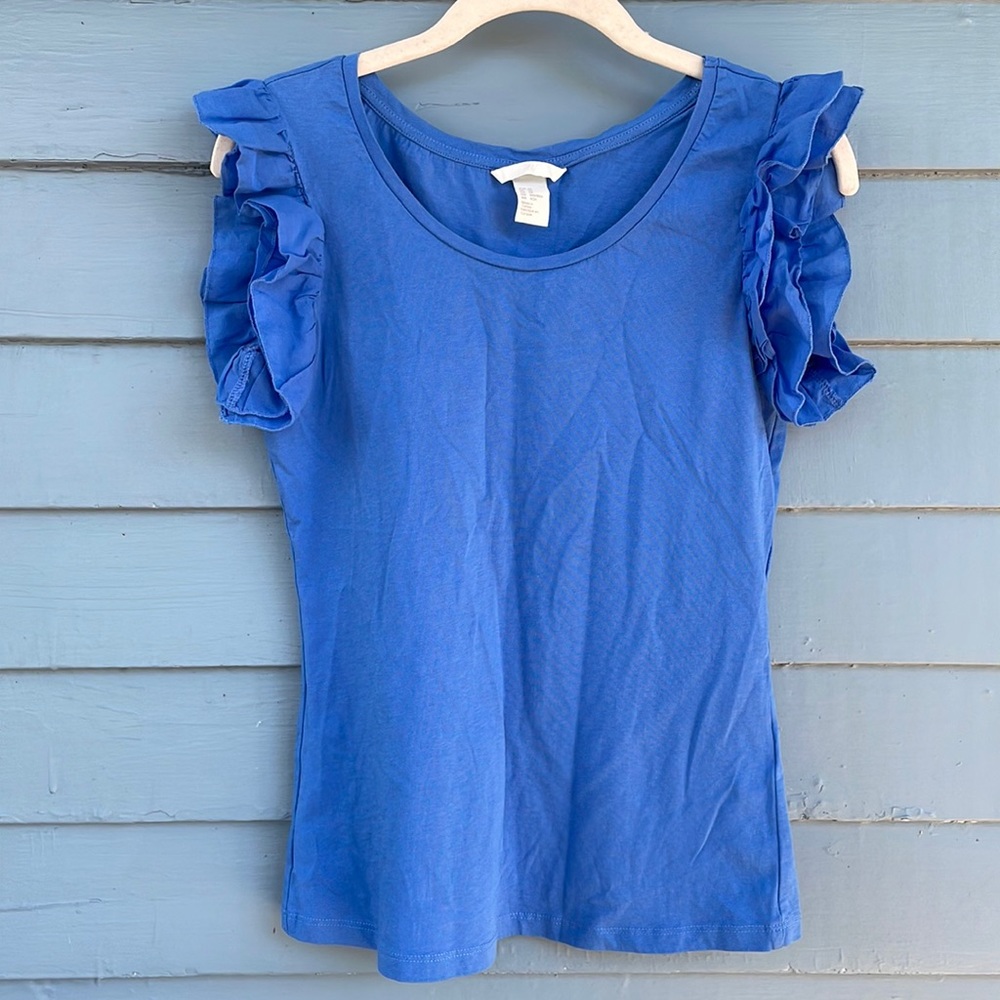 H&M Cornflower Blue Ruffle Sleeve Top